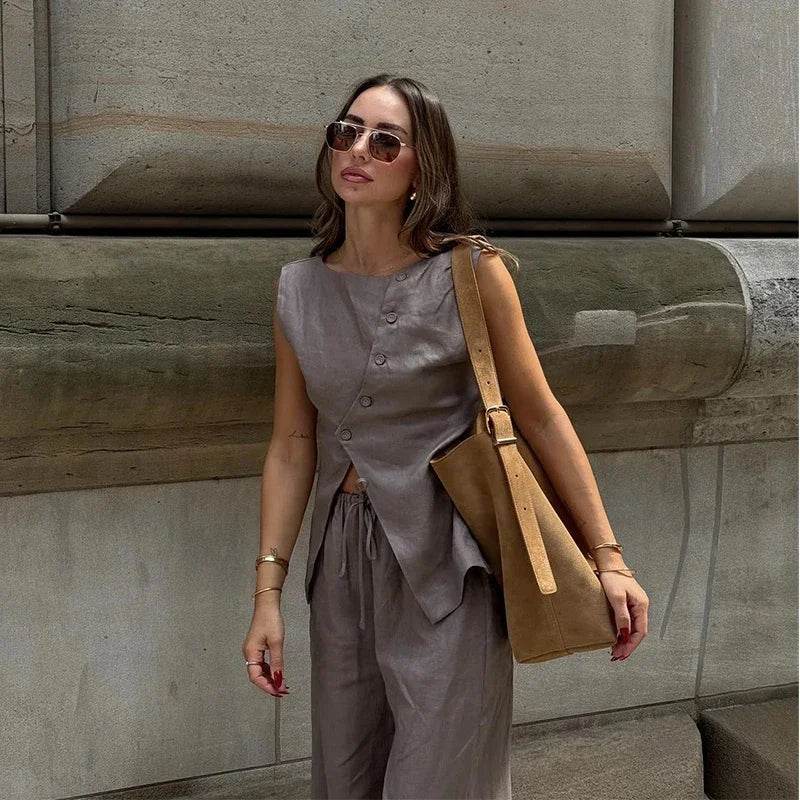 Women’s Elegant Asymmetric Vest & Pants Set – Stylish Summer Look - MODISH X