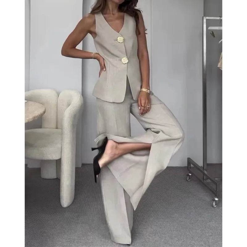Women’s Summer Split-Leg Wide Pants Two-Piece Set – Stylish & Comfy - MODISH X