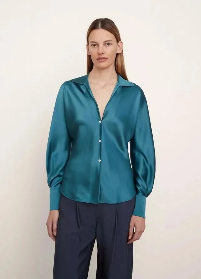 Women’s Nanfu True Silk V-Neck Shirt – Slimming Summer Fit - MODISH X