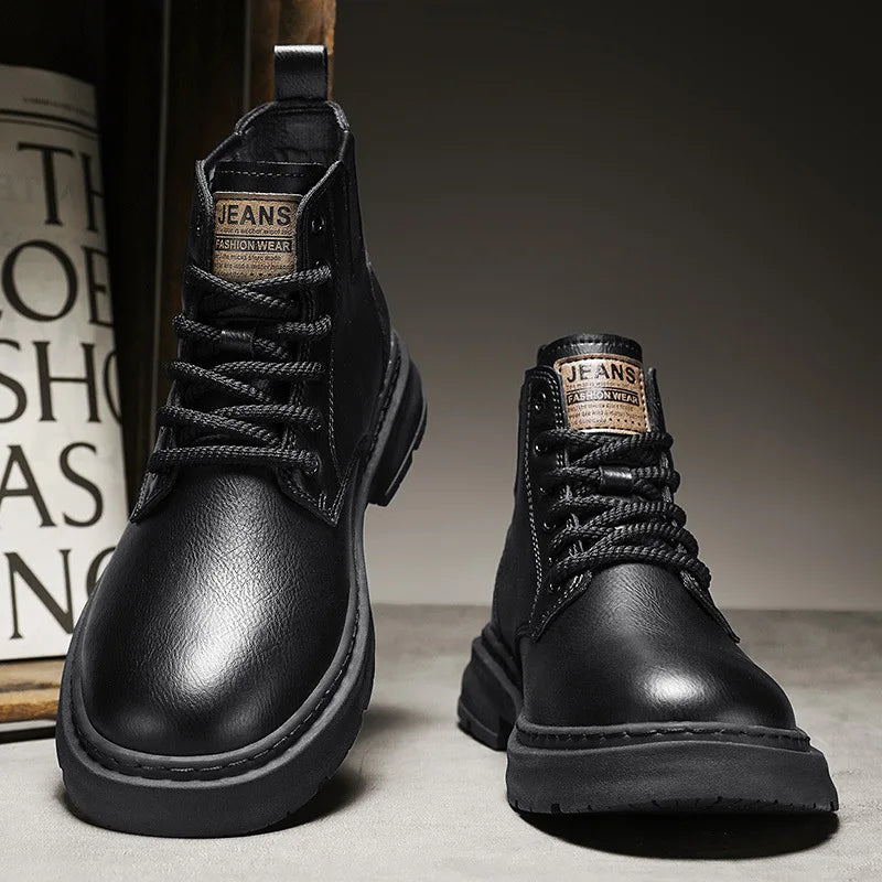 Men’s Genuine Leather Cowhide Work Boots – Durable Outdoor Style Shoes