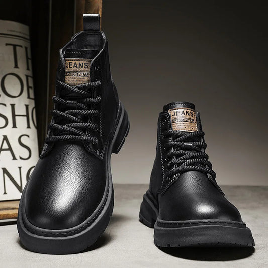 Men’s Genuine Leather Cowhide Work Boots – Durable Outdoor Style Shoes