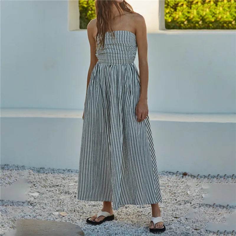 Women’s Striped Maxi Dress with Pockets – Perfect for Summer - MODISH X