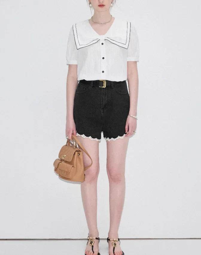 Women’s White Bubble Sleeve Shirt with Butterfly Knot – Chic Style - MODISH X