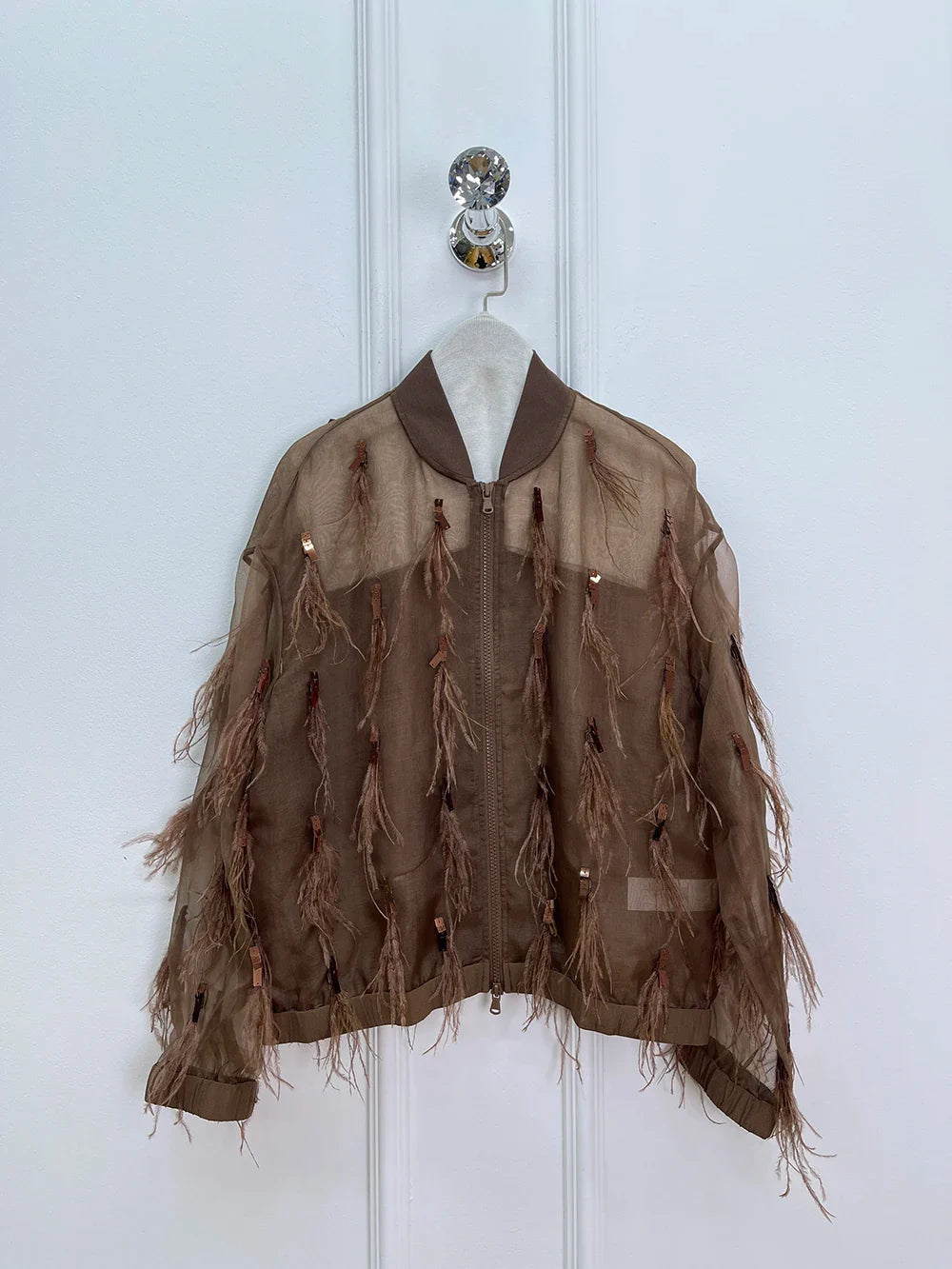 Women’s French Style 100% Silk Feather Jacket – Elegant Spring Look