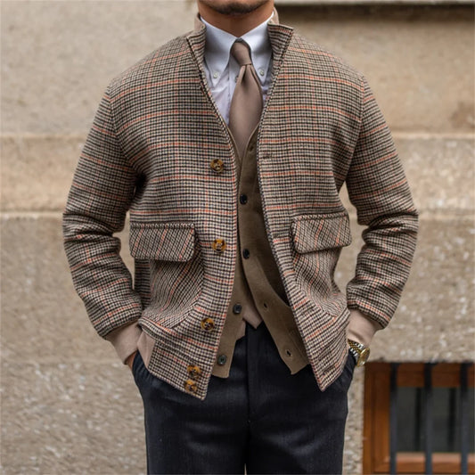 Men’s Cropped Tweed Bomber Jacket – A Stylish Slim-Fit Coat for Winters