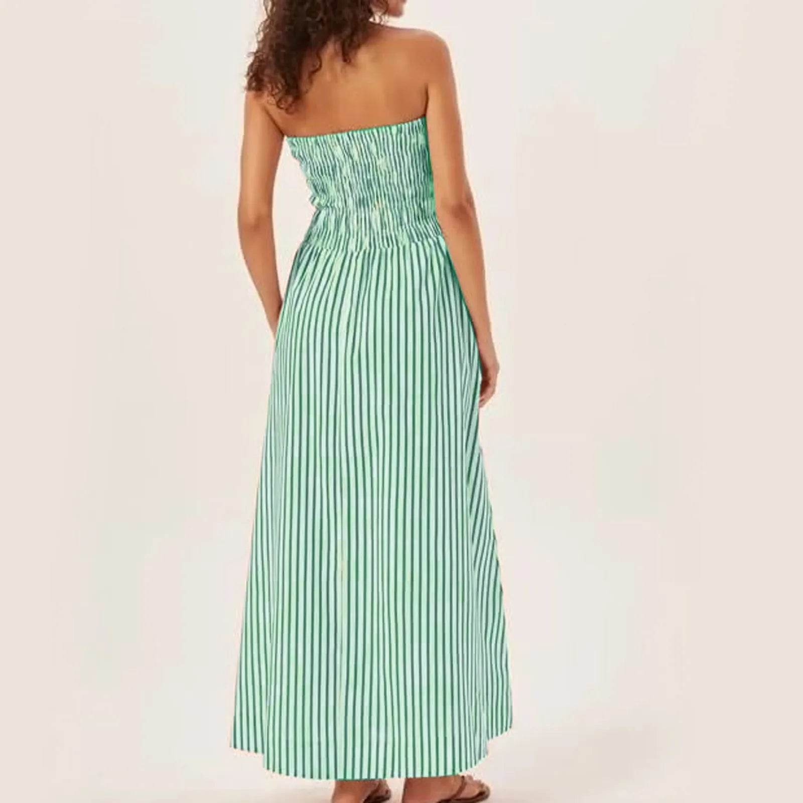 Women’s Striped Maxi Wrap Dress – Sleeveless Smocked Summer Fit - MODISH X