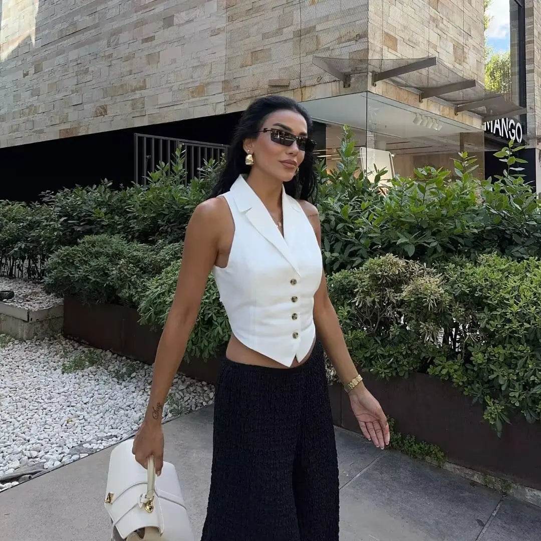 Women’s Summer Turndown Collar Lace-Up Vest – Chic & Comfy Fit - MODISH X