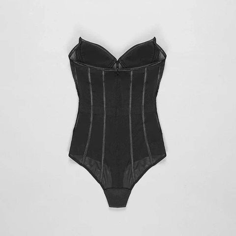 MSMUSI 2024 New Fashion Women Sexy Black Strapless Lace Mesh Sleeveless Backless Bodycon Party Slim Bodysuit Celebrate Vestidos - MODISH X