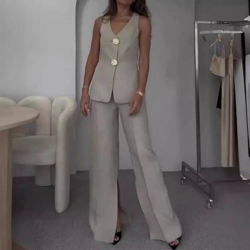 Women’s Summer Split-Leg Wide Pants Two-Piece Set – Stylish & Comfy - MODISH X