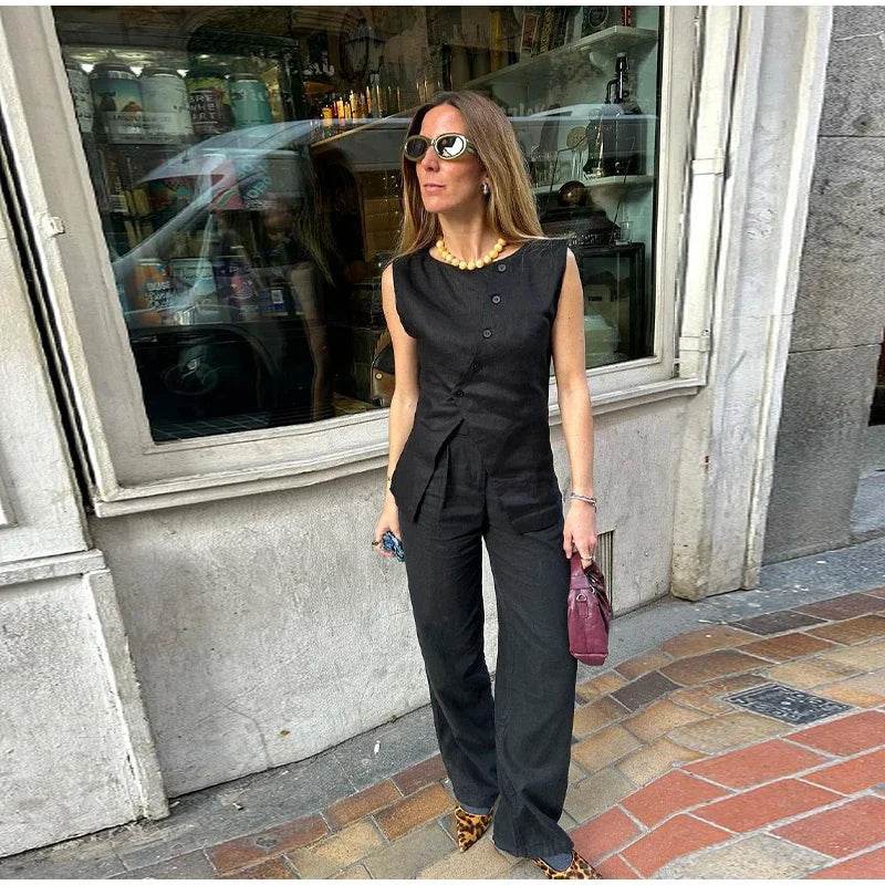 Women’s Elegant Asymmetric Vest & Pants Set – Stylish Summer Look - MODISH X