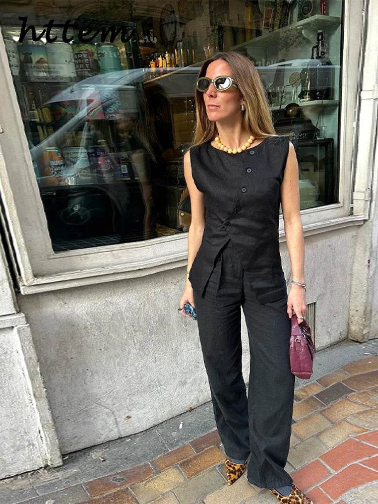 Women’s Elegant Asymmetric Vest & Pants Set – Stylish Summer Look - MODISH X