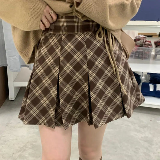 Women’s Plaid Brown High Waist Skirt – Preppy Summer Style
