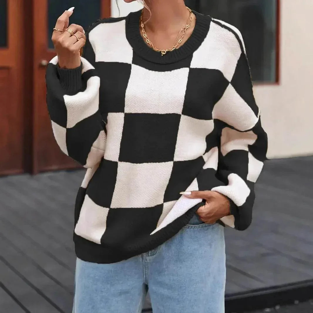 Women’s Loose Casual Color Block Crew Neck Sweater – Cozy & Stylish - MODISH X
