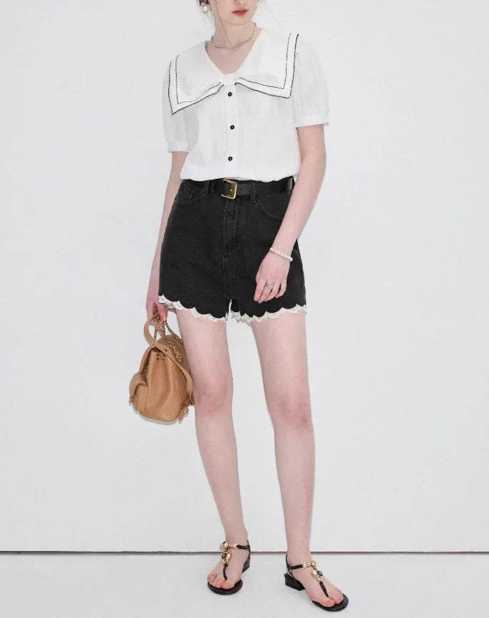 Women’s White Bubble Sleeve Shirt with Butterfly Knot – Chic Style - MODISH X