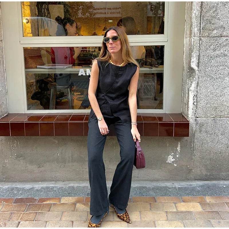 Women’s Elegant Asymmetric Vest & Pants Set – Stylish Summer Look - MODISH X