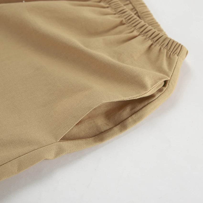 Women’s Khaki Linen 2-Piece Set – Stylish Summer Shirt & Pants Combo - MODISH X