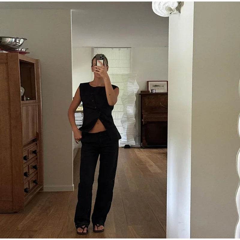 Women’s Elegant Asymmetric Vest & Pants Set – Stylish Summer Look - MODISH X