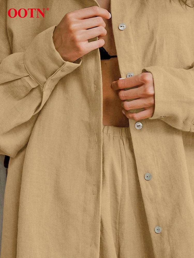 Women’s Khaki Linen 2-Piece Set – Stylish Summer Shirt & Pants Combo - MODISH X