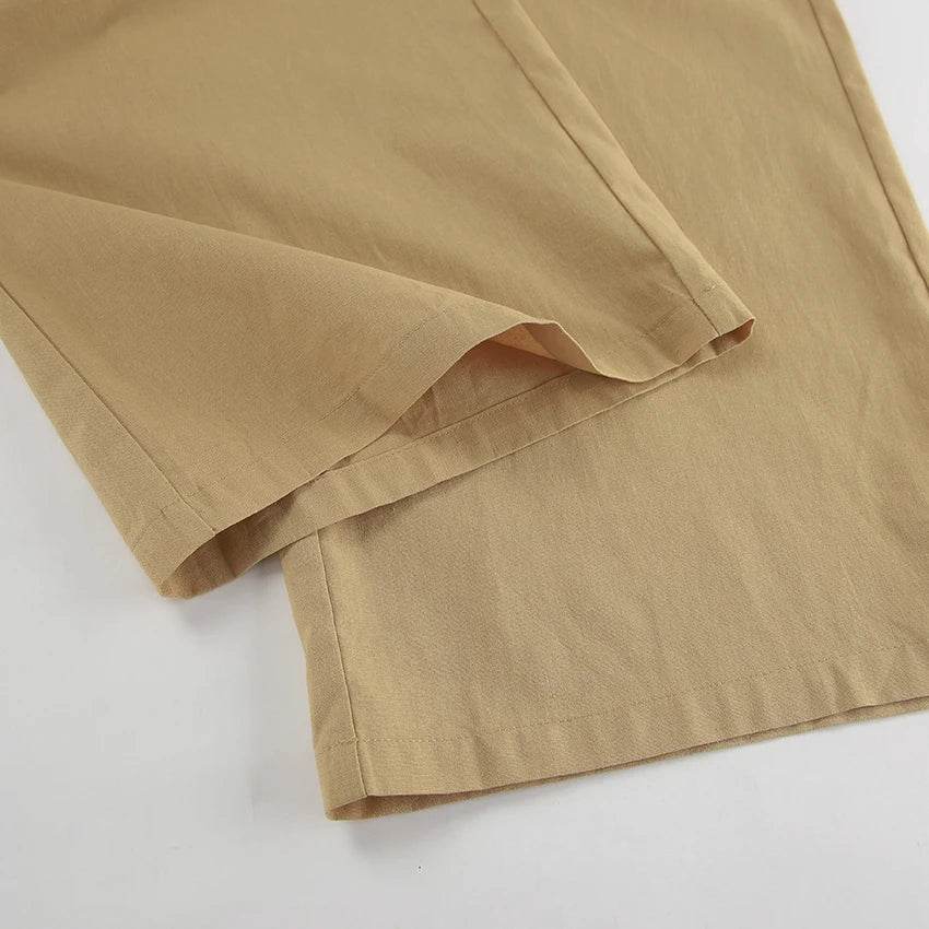 Women’s Khaki Linen 2-Piece Set – Stylish Summer Shirt & Pants Combo - MODISH X