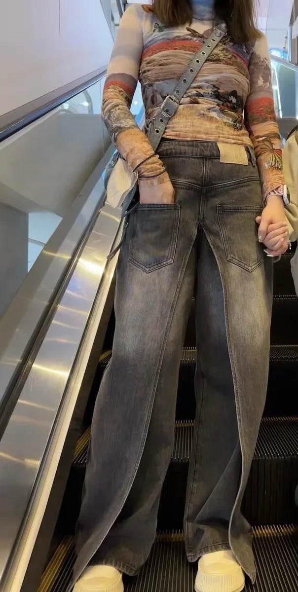 Women’s TWOTWINSTYLE Spliced Zipper Jeans – Stylish & Unique - MODISH X