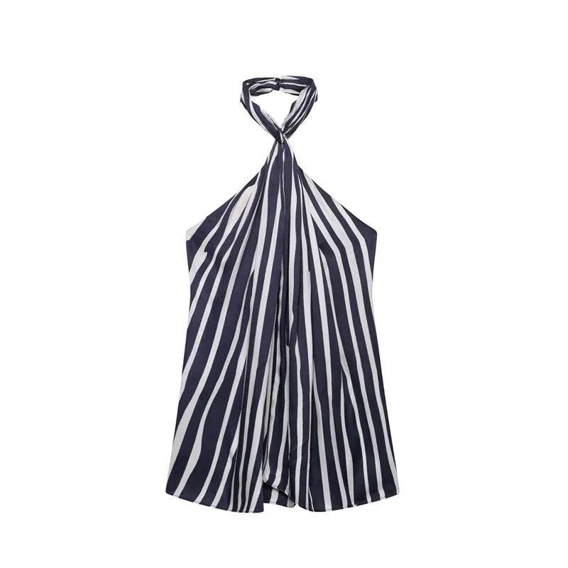 Women’s Stripe Halter Lace-Up Pants Suit – Trendy Summer Look - MODISH X