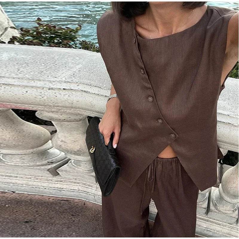 Women’s Elegant Asymmetric Vest & Pants Set – Stylish Summer Look - MODISH X