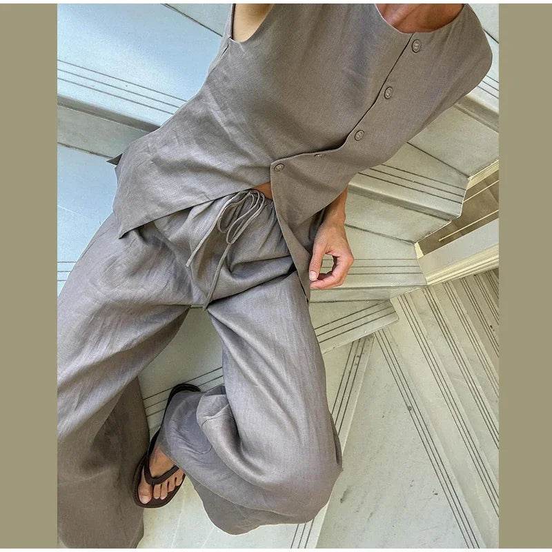 Women’s Elegant Asymmetric Vest & Pants Set – Stylish Summer Look - MODISH X