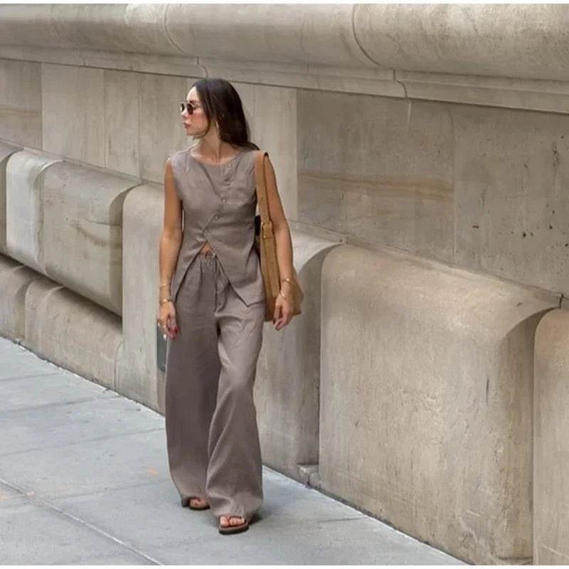 Women’s Elegant Asymmetric Vest & Pants Set – Stylish Summer Look - MODISH X