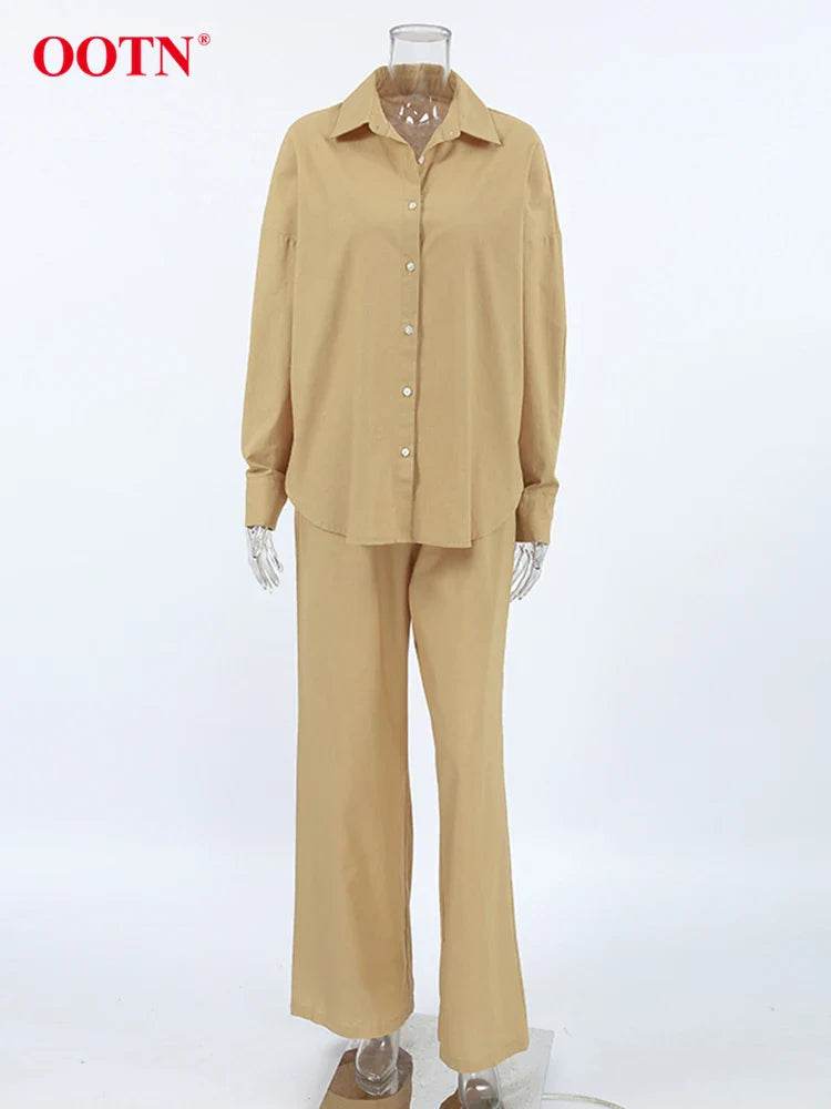 Women’s Khaki Linen 2-Piece Set – Stylish Summer Shirt & Pants Combo - MODISH X