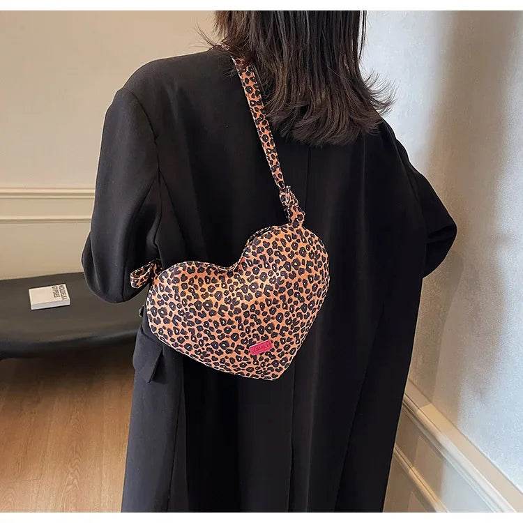 Women’s Trendy Heart Leopard Print Crossbody Bag – Stylish & Chic - MODISH X