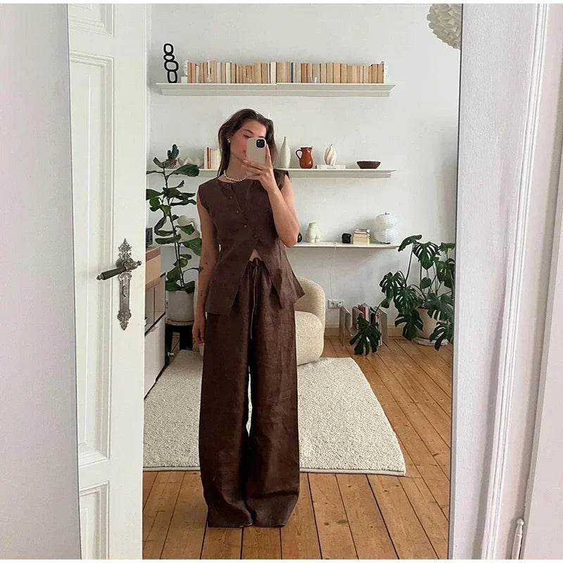 Women’s Elegant Asymmetric Vest & Pants Set – Stylish Summer Look - MODISH X