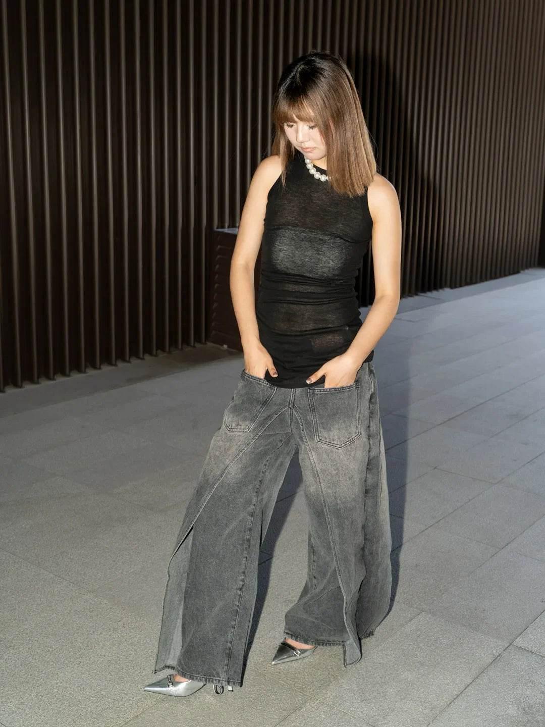 Women’s TWOTWINSTYLE Spliced Zipper Jeans – Stylish & Unique - MODISH X