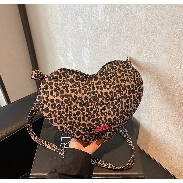 Women’s Trendy Heart Leopard Print Crossbody Bag – Stylish & Chic - MODISH X