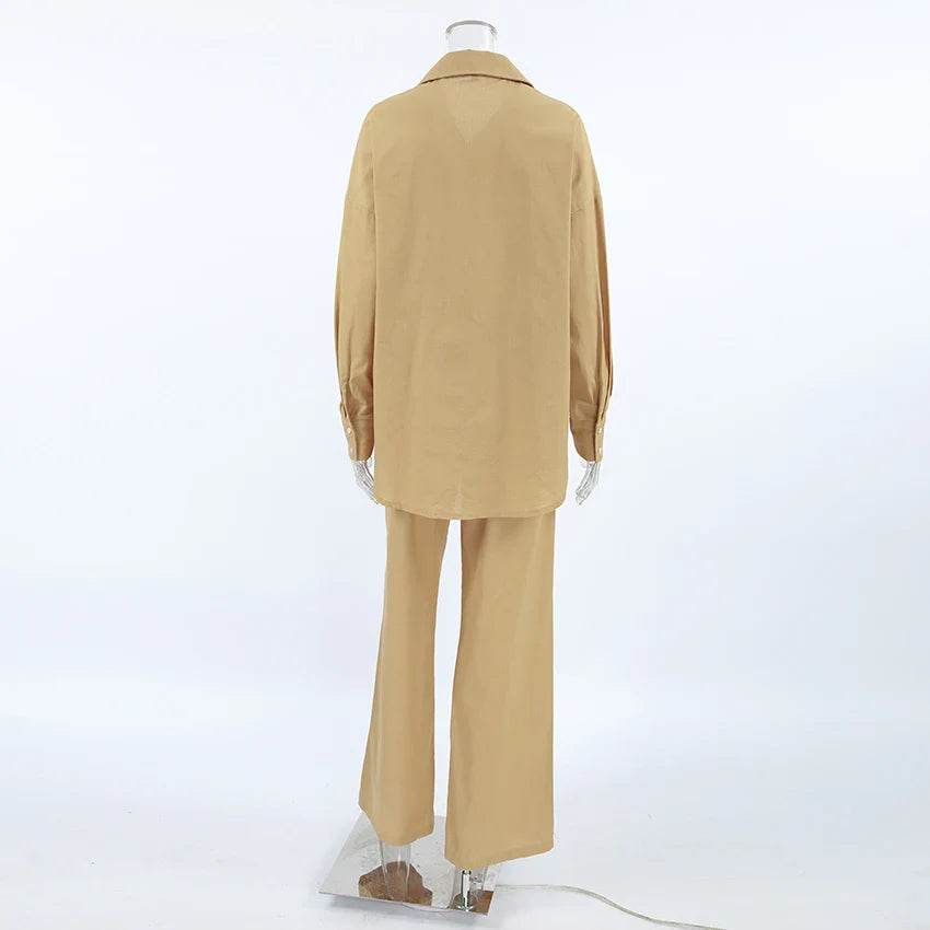 Women’s Khaki Linen 2-Piece Set – Stylish Summer Shirt & Pants Combo - MODISH X