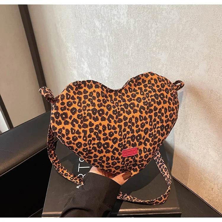 Women’s Trendy Heart Leopard Print Crossbody Bag – Stylish & Chic - MODISH X