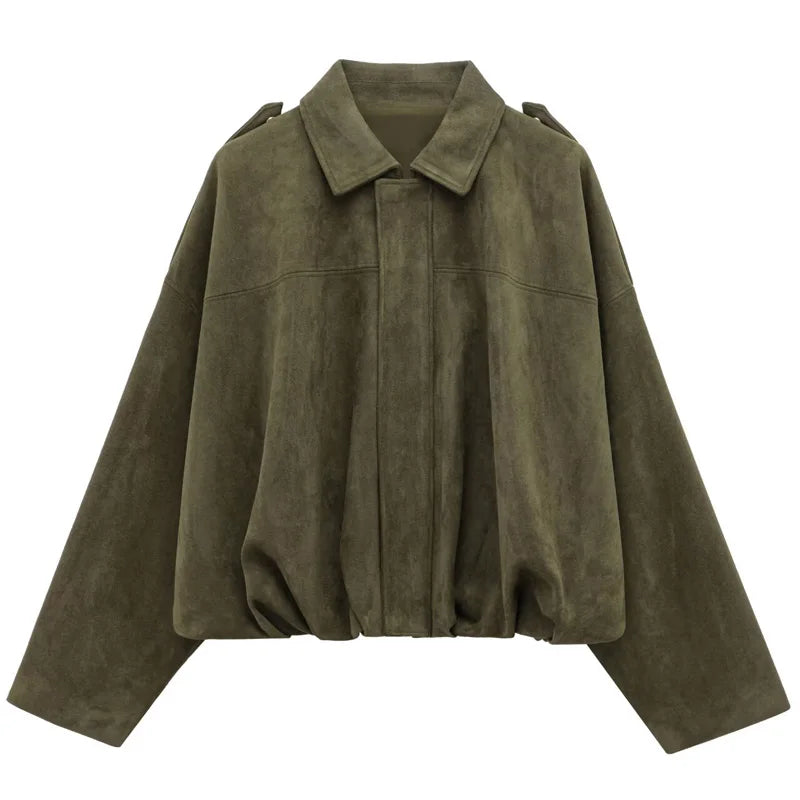 Women’s High Street Cropped Racing Jacket – Suede-Look, Bold & Trendy