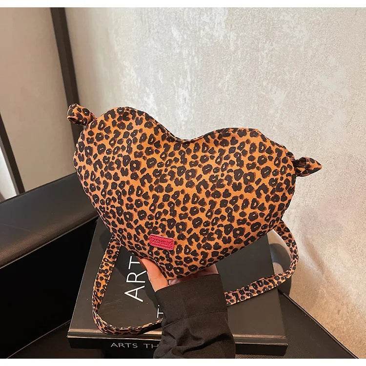 Women’s Trendy Heart Leopard Print Crossbody Bag – Stylish & Chic - MODISH X