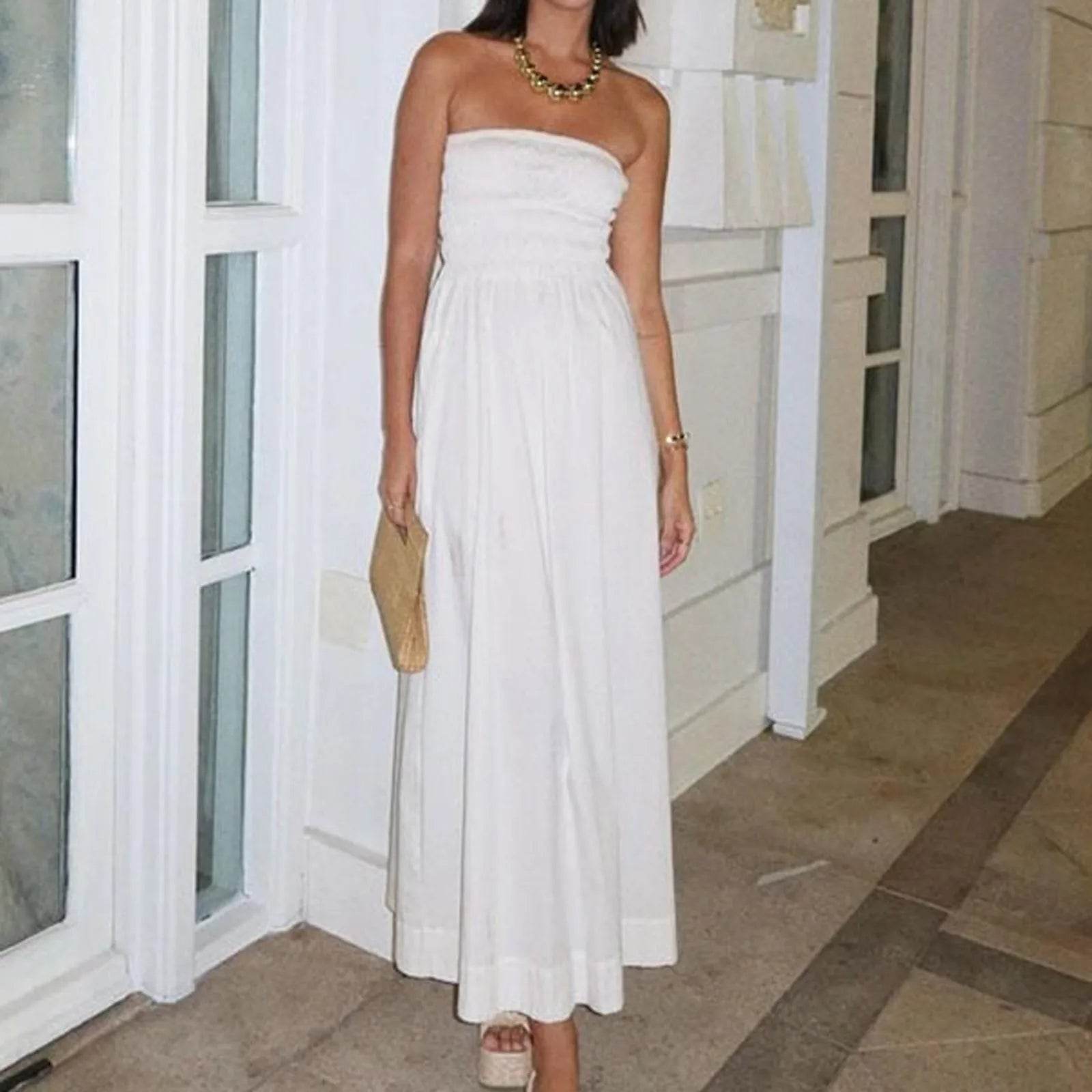Women’s Striped Maxi Wrap Dress – Sleeveless Smocked Summer Fit - MODISH X