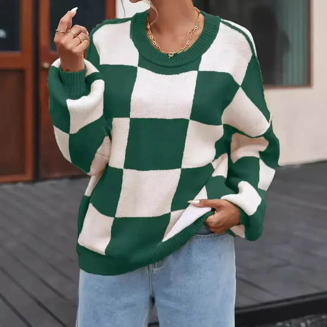 Women’s Loose Casual Color Block Crew Neck Sweater – Cozy & Stylish - MODISH X