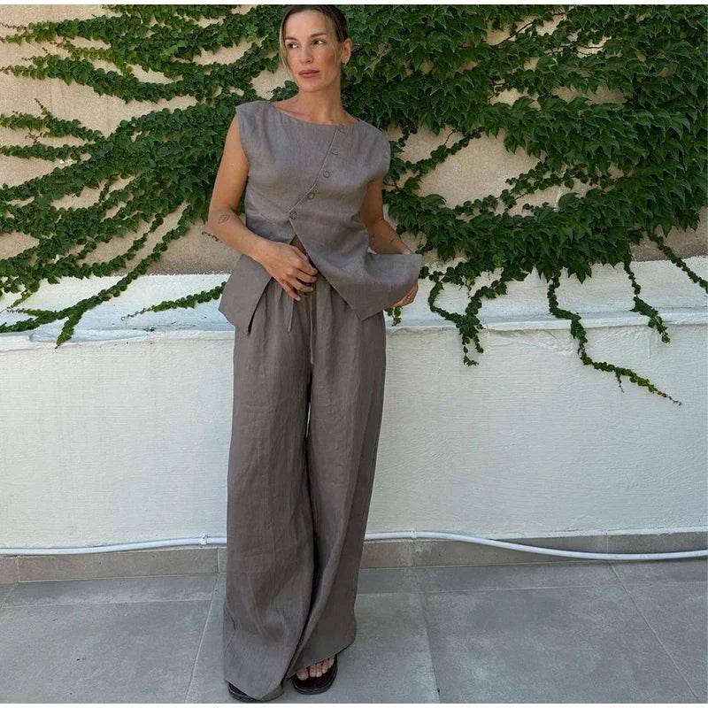 Women’s Elegant Asymmetric Vest & Pants Set – Stylish Summer Look - MODISH X