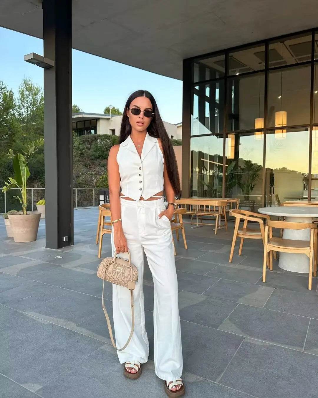 Women’s Summer Turndown Collar Lace-Up Vest – Chic & Comfy Fit - MODISH X