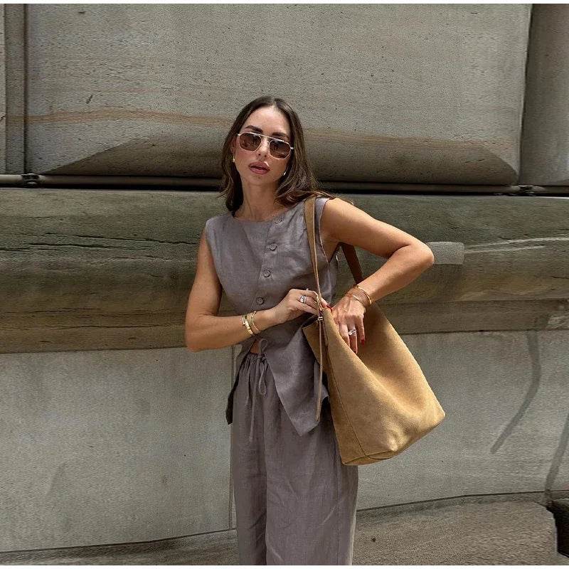 Women’s Elegant Asymmetric Vest & Pants Set – Stylish Summer Look - MODISH X
