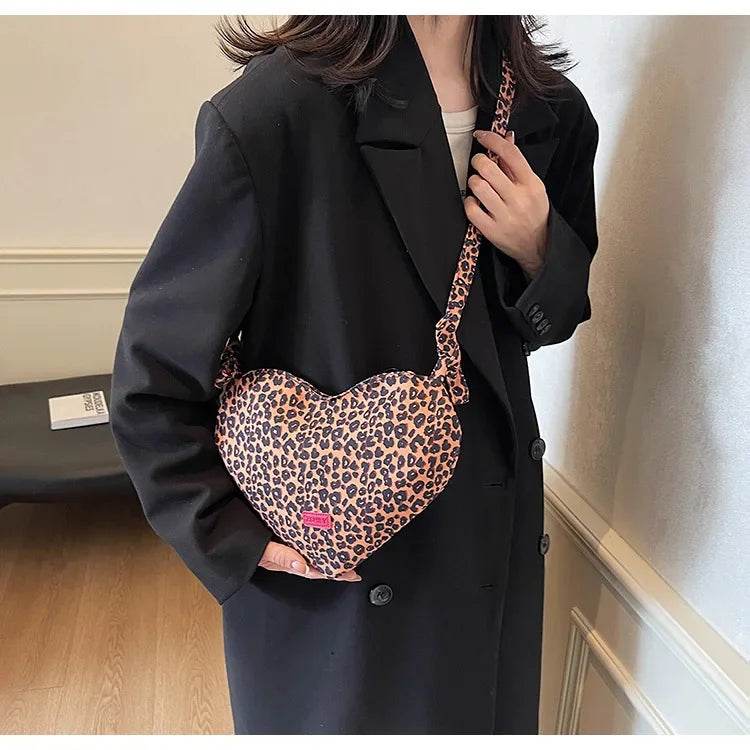 Women’s Trendy Heart Leopard Print Crossbody Bag – Stylish & Chic - MODISH X