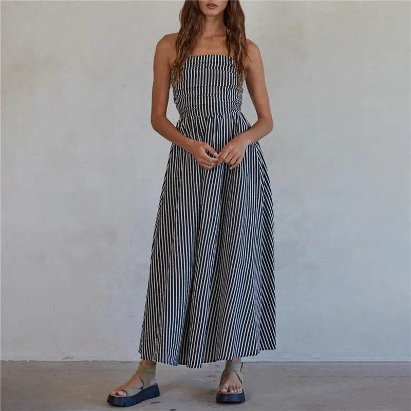Women’s Striped Maxi Dress with Pockets – Perfect for Summer - MODISH X