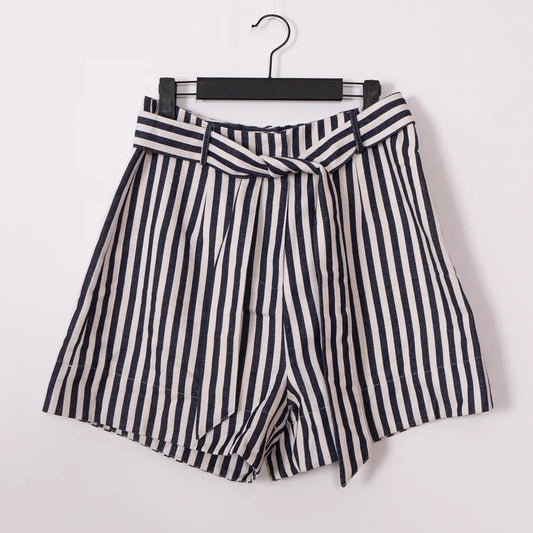 Women’s Vintage Stripe Lace-Up High Waist Shorts – Retro Summer Look