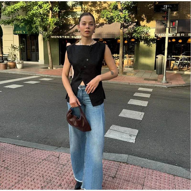 Women’s Elegant Asymmetric Vest & Pants Set – Stylish Summer Look - MODISH X