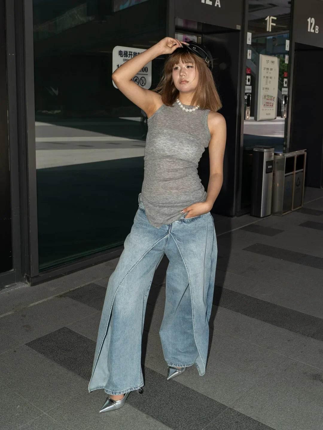 Women’s TWOTWINSTYLE Spliced Zipper Jeans – Stylish & Unique - MODISH X