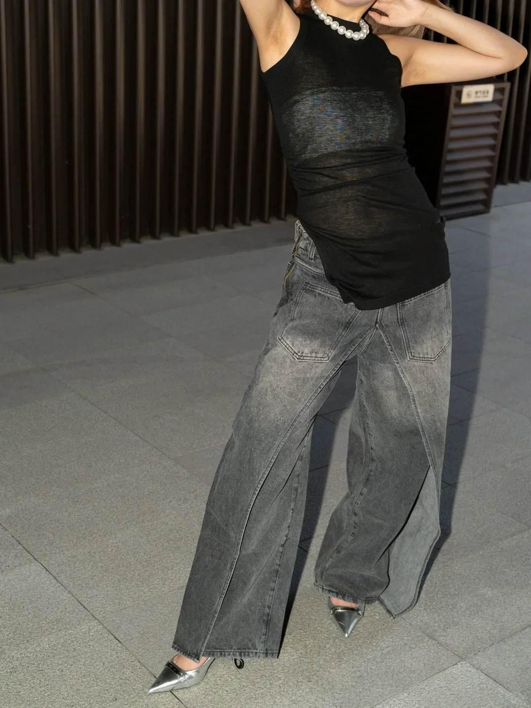 Women’s TWOTWINSTYLE Spliced Zipper Jeans – Stylish & Unique - MODISH X