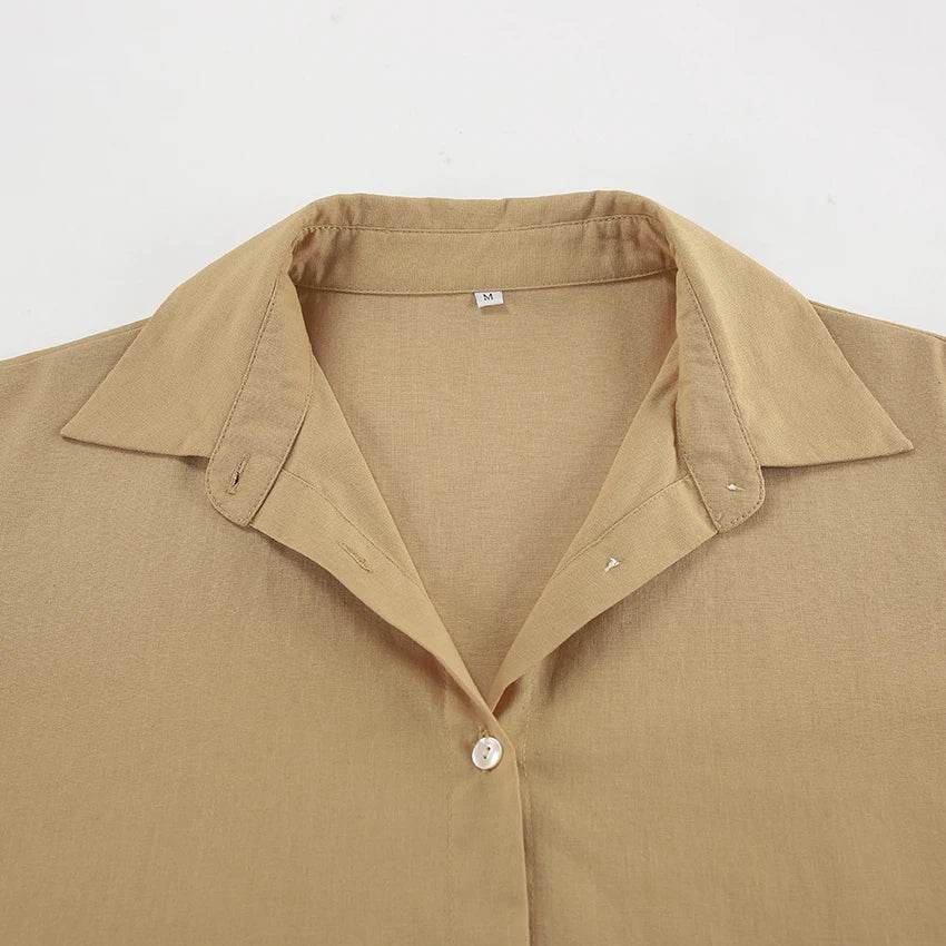 Women’s Khaki Linen 2-Piece Set – Stylish Summer Shirt & Pants Combo - MODISH X