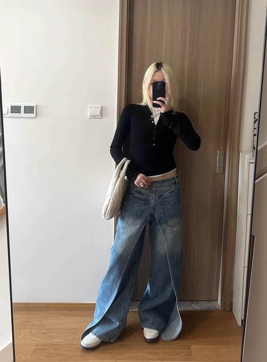 Women’s TWOTWINSTYLE Spliced Zipper Jeans – Stylish & Unique - MODISH X